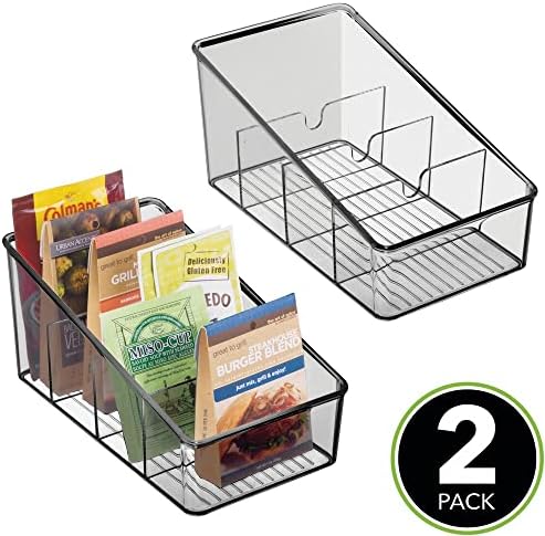 Mdesign Plastic Food Packet Organizer Bin Caddy - Estação de armazenamento para cozinha, despensa, armário, bancada - segura
