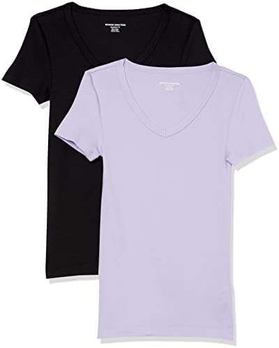 Essentials feminino Slim-Fit de manga curta Camiseta em V, pacote de 2