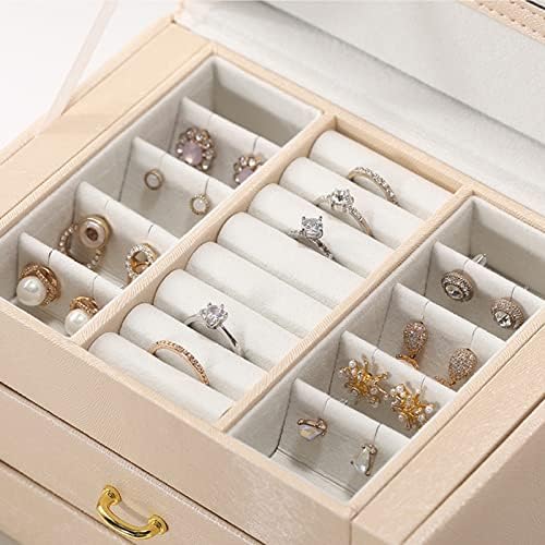 Caixas de jóias para mulheres de couro premium grande organizador de caixas de jóias com fechadura e chaves 5 espaços