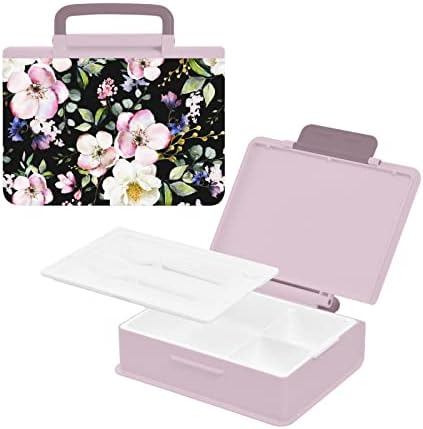 Alaza Blossom Blossom Flower Floral Bento Lunch Box sem vazamento BPA Bolys Lunch Recectadores com Fork & Spoon, 1 peça