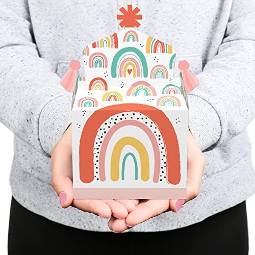 Big Dot of Happiness Hello Rainbow - Favores da festa da caixa de tratamento - Chá de bebê boho e festa de aniversário de Goodie Boxes - Conjunto de 12