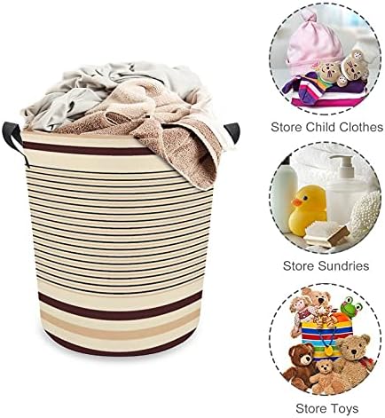 Foduoduo Cesta de cesta de listras marrom cesto de roupa com alças cesto de roupas sujas dobráveis ​​para quarto, banheiro, livro de roupas de brinquedo