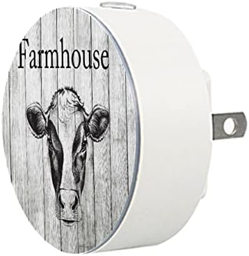 2 Pacote de plug-in Nightlight Night Light Farmhouse Cow com Dusk-to-Dawn para o quarto de crianças, viveiro, cozinha,