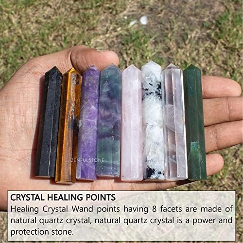 Pontos de varinha de cristal de cura | 2 Conjunto de cristal de cura facetados octogonais de 8 cristais reais | Cristal