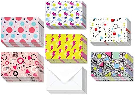 36 Pacote todas as ocasiões variadas cartões em branco - designs de arco -íris retro do 80 - cartões em branco com envelopes incluídos
