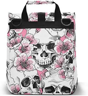 Skull Pink Cherry Isoled Lunch Sagão para mulher lancheira para homens rolam bolsa de almoço de topo com alça de ombro