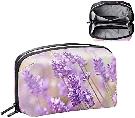 Bolsa de cosméticos para mulheres bolsas de maquiagem de moda fofas bolsa de besteira de viagem de viagem de viagem para meninas presentes de lavanda floral roxo floral