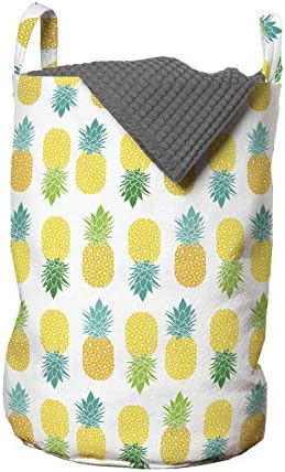 Bolsa de lavanderia verde e amarela de Ambesonne, folhagem fresca do Havaí com folhas florescendo em frutas, cesto de cesto com alças fechamento de cordão para lavanderias, 13 x 19, maçã verde verde