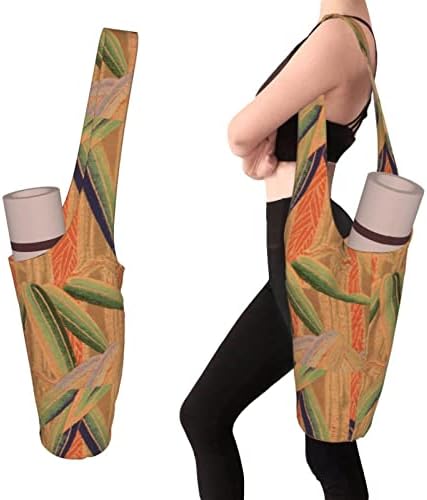 Saco de tapete de ioga, saco de transporte de ioga para tapete e blocos de lona estampada grande sling yoga saco de sacola