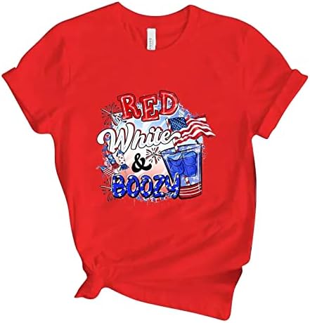 Camisas de algodão de manga comprida para mulheres Casual Independência da Independência Bandeira da cerveja Prind camiseta curta camisa macia