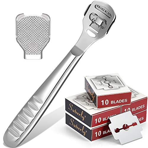 52 peças Conjunto de barbeador de calo, 50 fatias de substituição Blades 1 Shaver de calo de aço inoxidável e ferramentas de cuidados com o pé de 1 pé de 1 pé para Removedor de pele seco para pés de mão