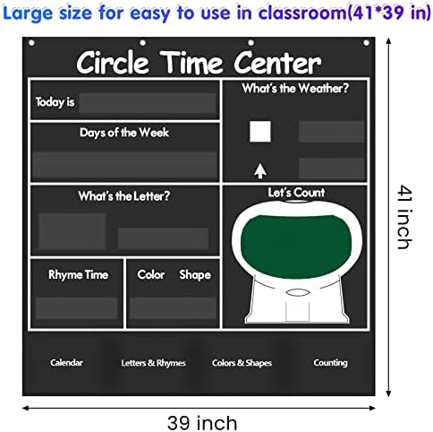Auchq Circle Time Learning Center Pocket Pocket, calendário para crianças pesadas para a sala de aula, Pocket Pocket Chart Learning