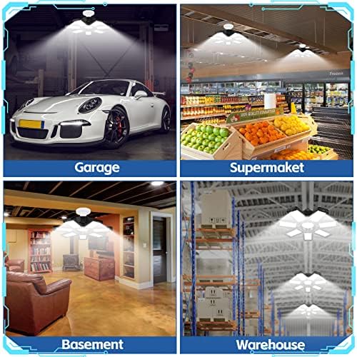 ISKYDRAW LED GARAGE LIGHT - 2 PACOTE 200W Luz de garagem com 7+1 painéis deformáveis ​​e luzes de teto de garagem LED de 20000lm, compatíveis com base E26/E27 para garagem, armazém, loja, porão, sala de armazenamento