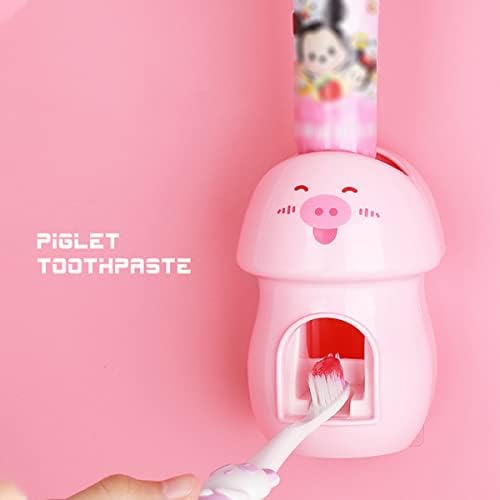 Zerodeko 1pc Kids Storage Rack Família Pink Bashroom Automático Adorável Pasta de dente de parede Praquica de casta
