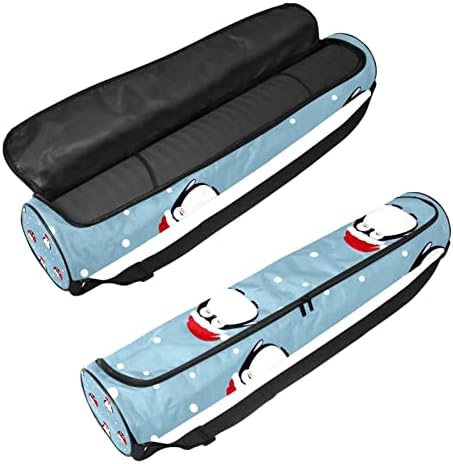 Pinguim com chapéu de cachecol vermelho em sacos de tapete de ioga de neve para o zip de ioga de ioga para homens, exercícios de ioga