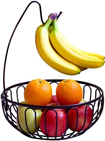 Decobros Wire Fruit Bowl Basket com cabide de bananeira, bronze