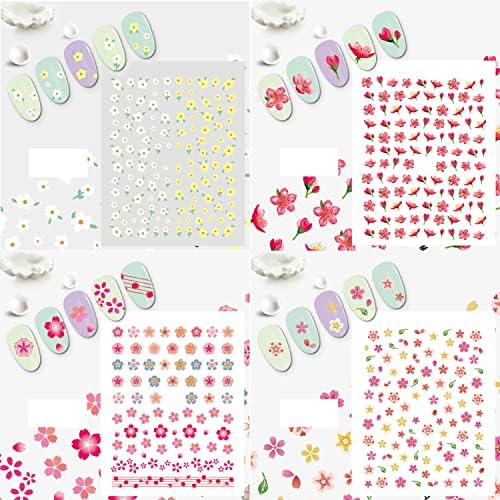 Silpecwee 16 lençóis adesivos de unhas de flor para mulheres meninas garotas 3d primavera no verão unhas adesivas margaridas adesivos