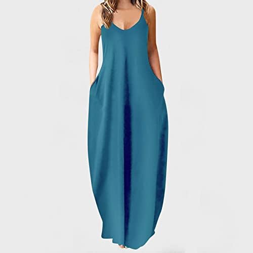 Vestido maxi de tamanho bidobibo para mulheres, mulheres de verão long long spaghetti tira sem mangas vestido maxi casual