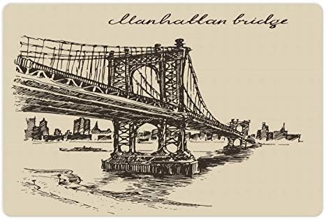 Lunarable New York Pet tapete para comida e água, esboço da ponte de Manhattan em estilo de marco simplista de estilo