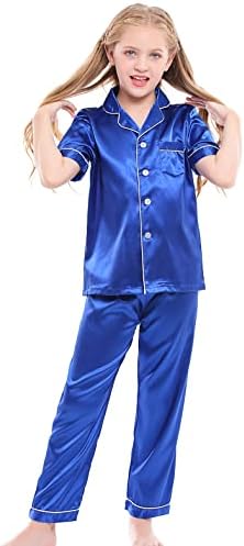Horcute Kids Cetin Setin-top e calças longas de 2 peças de pijamas Conjunto de roupas de dormir