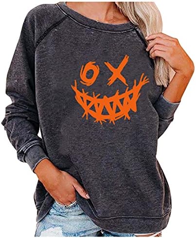 FMCHICO Feminino Feminino Pumpkin Pumpky Matalha de manga longa Sortos de camisetas leves tops de pulôver casual