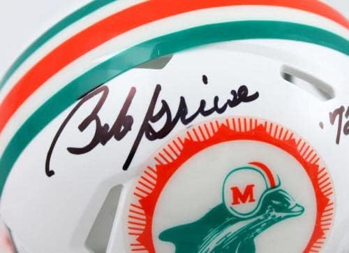 Bob Griese autografou Miami Dolphins 1972 Mini capacete de velocidade com 17-0- JSA W- Mini capacetes autografados da NFL