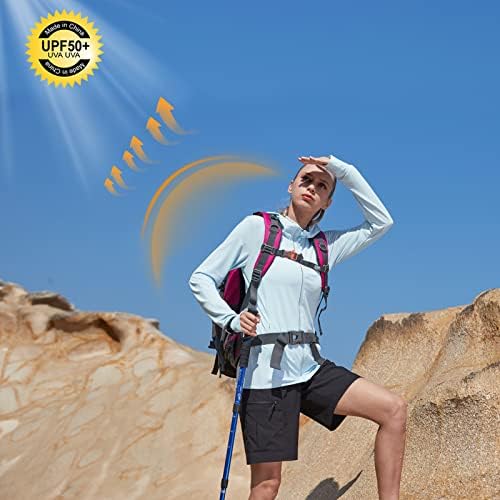 Jaqueta UV de proteção solar UPF de 50+ feminina - zíper de capuz de manga longa para caminhada de pesca SPF de performance