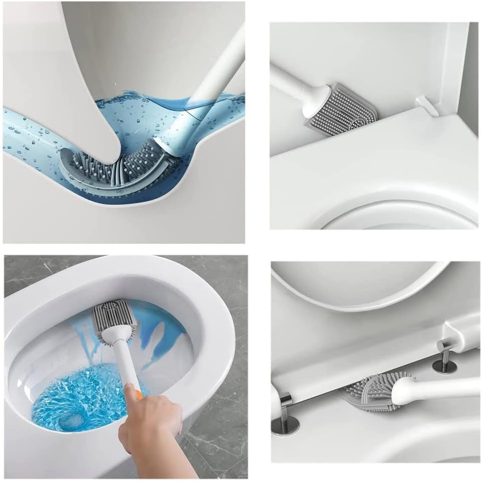 Pincel e suporte do vaso sanitário com cerdas de silicone suaves, escova de tigela de limpeza resistente Conjunto para organização de armazenamento do banheiro