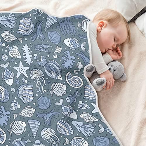 Cobertor de cobertor de cascas de oceano cobertor de algodão fóssil marinho para bebês, recebendo cobertor, cobertor leve e macio para berço, carrinho, cobertores de berçário, 30x40 in, azul