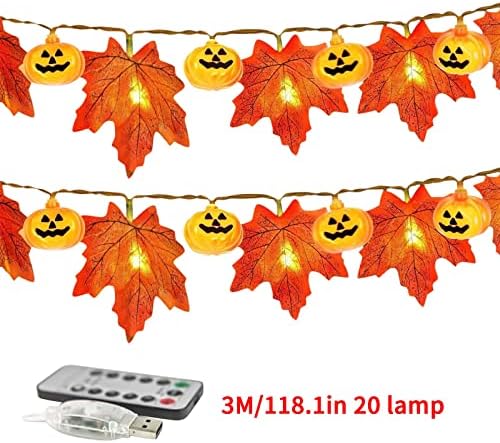 Jackruler Ação de Graças Caixa de Bateria de Halloween LED Maple Folha de folhas de luz de luz interna e ao ar livre