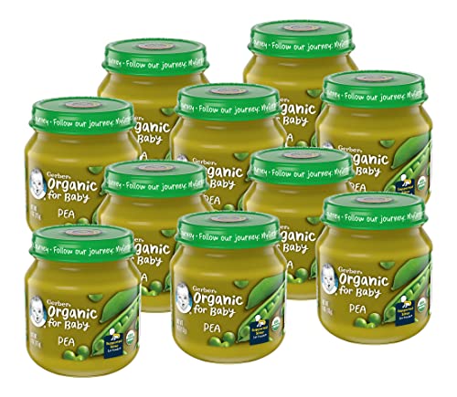 Gerber Organic for Baby 1st Foods Baby Food Jar, ervilha, USDA Organic & Non GMO Pured Boy Food para assistentes apoiados,