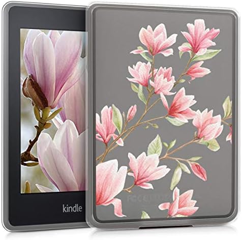 Case Kwmobile Compatível com Kindle Paperwhite - TPU Silicone Ebook Capa - Magnolias Light Pink/White/Transparent