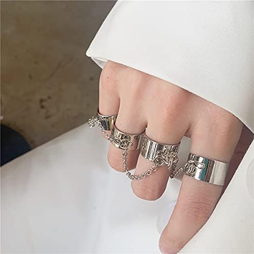 INENIMARTJ 2PCS Punk Vintage Cross Knuckle Ring com anéis de dedo gótico em corrente para homens anel de declaração empilhável