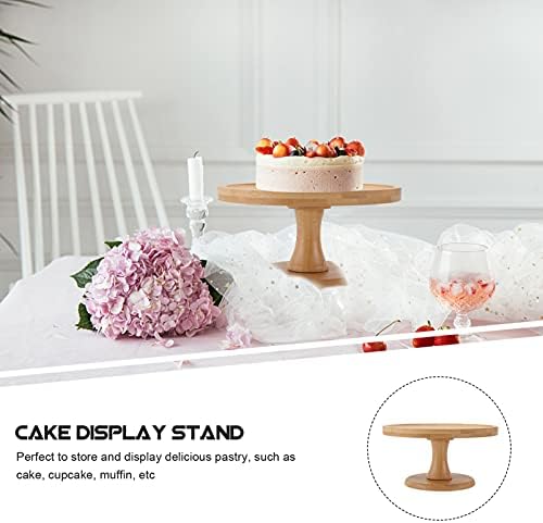 Cabilock Table Rustic Decor de madeira redonda de bolo de pé com pé de fruta prato decorativo decorativo bolo transparente
