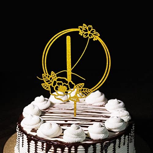 Gold Letter V Cake Topper Nome inicial para o aniversário de casamento Decoração de festa corajas florais reutilizáveis ​​presentes de noivado romântico para homens mulheres A e g j lk r s t u v w x y z