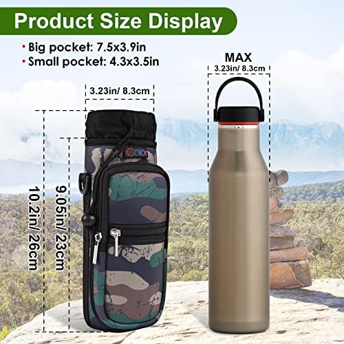 ICOLOR Water Bottle Transtrous Bag Solder 25/32/40/64 onças, ombro acolchoado ajustável e alça de alça esportiva