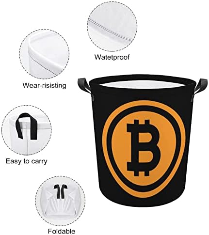 Bitcoin Logoty Laundry Basket Casket Rousível Testar Lavagem de Lavagem de Roupa Bolsa de Armazenamento
