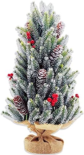 Árvore de Natal de um castelo de mesa, 16,5 polegadas mini árvore de natal com neve, bagas de azevinho, pequena mesa de Natal para mesa e mesa Tops Decorações da temporada de férias