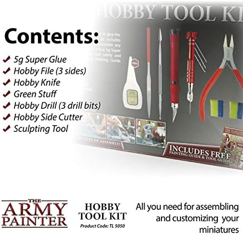 O kit de ferramentas de hobby de pintor do exército - ferramentas de kit de modelos de plástico de 7 peças para miniaturas com material verde e cola de modelos - kits de construção de modelos iniciantes, acessórios para kits de modelo, kit de ferramentas para modelos para modelos de plástico