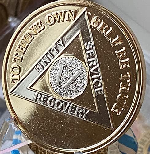9 anos AA Medallion grande 1,5 polegada 22k Placada de ouro chip de sobriedade