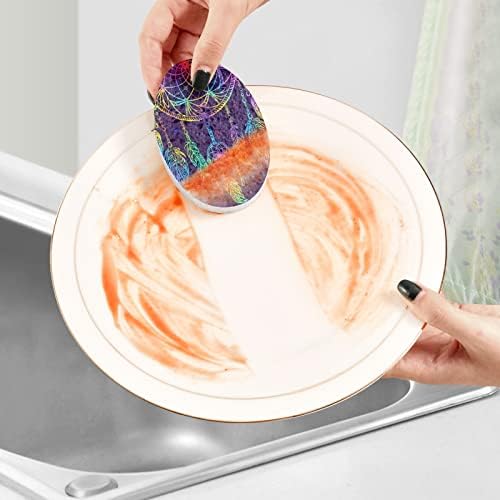 Alaza Rainbow Dreamcatcher Boho Starry Natural Sponge Kitchen Cellulose Sponges Para pratos lavando o banheiro e a limpeza doméstica, não-arranhões e ecológicos, 3 pacote