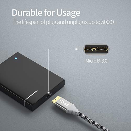 FASGEAR MICRO B 3.0 CABO: CABO DE DISCURSO RUDO EXTERNO NYLON NYLON USB 3.0 A A MICRO B CORDA 5 GBPS SINCINCIONAÇÃO E CABO RÁPIDO