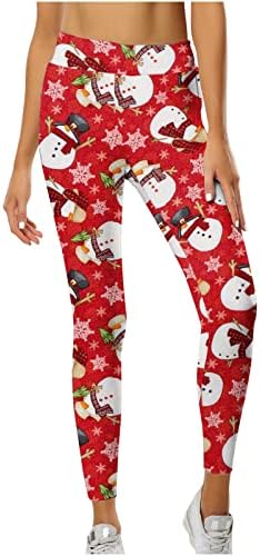 Calças de ioga de cintura alta de Natal, calças de ioga com boneco de neve para mulheres barragem de barriga de controle
