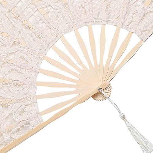 Babeyond Cotton Lace dobring Fan Handheld Fan bordado Fan de mão com pautas de bambu para festa de dança de decoração de casamento
