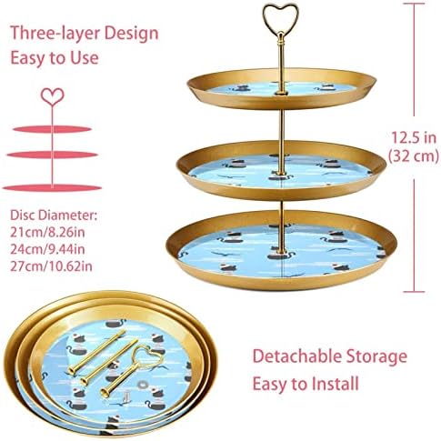 Conjunto de exibição de mesa de sobremesa, suporte de cupcakes de ouro, estandes de sobremesa, bandeja de porção de 3 camadas, suporte