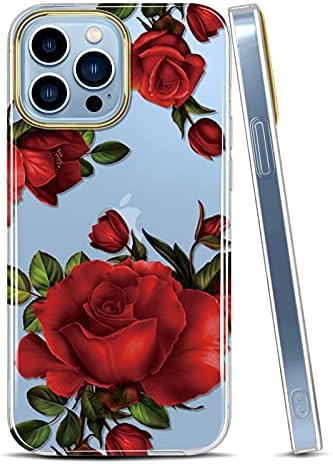 Jaholan Clear Case Compatível com o iPhone 13 Pro Max Case com Flowers, para meninas Mulheres, Padrão Floral de Glitter Blitel