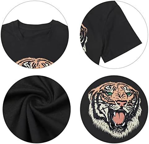 Lukycild Tiger Tshirt Mulheres Vintage Animal Graphic Sleeve Summer Summer Casual Tee Tops