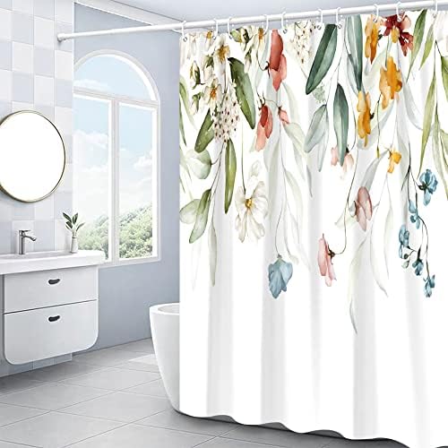 Cortina de chuveiro floral de hipoposama, conjunto de cortina de chuveiro de flores de planta aquarela, cortinas de chuveiro
