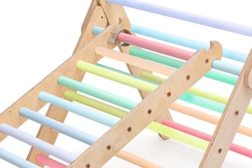 Katehaa Natural Salbing Triangle Frame para crianças com rampa de barra de escada, alpinista de bebês, brinquedos de