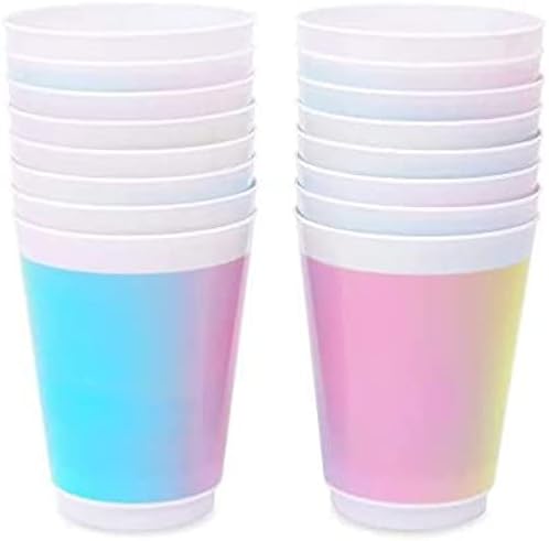 Sparkle e Bash copos de copos de plástico reutilizáveis, suprimentos de festa em arco -íris pastel